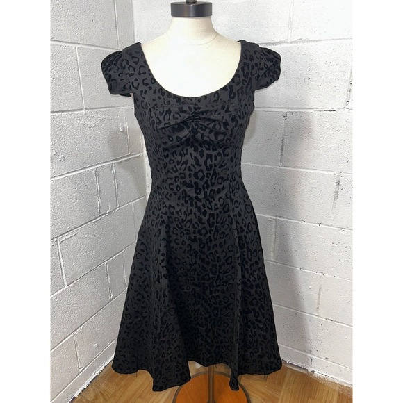 Hearts & Roses Swing Dress 6 Rockabilly Pin Up Leopard Retro Black‎ Crinoline B1 - Picture 1 of 16